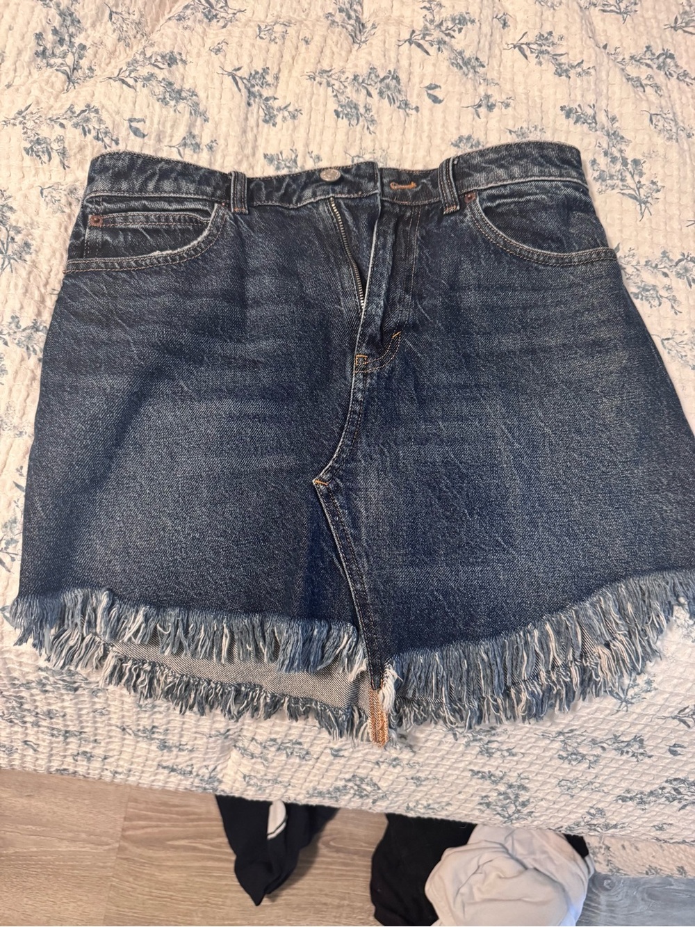 We The Free Indigo Denim Skirt with Contrast Stitching